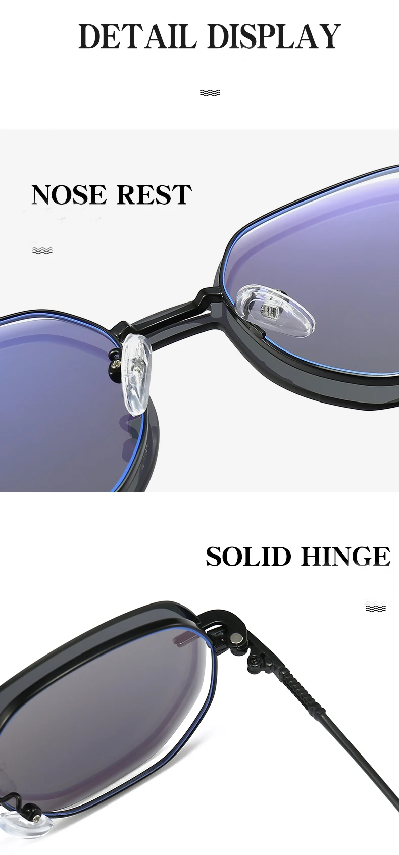 Abnehmbare sonnenbrille frauen männer sechseck brille clip auf objektiv anti blaulicht computer brille dames 7000 – Detail 15