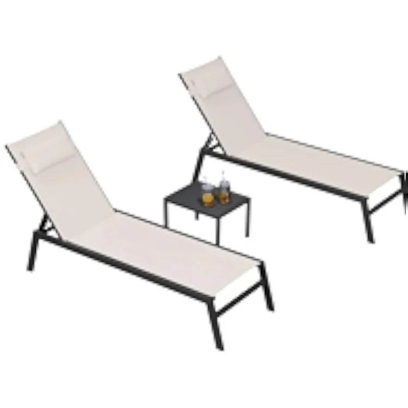 Aluminum Patio Chaise Lounge Chair Set with Side Table and Pillow for Outdoor Pool Beach Sunbathing Tanning 1