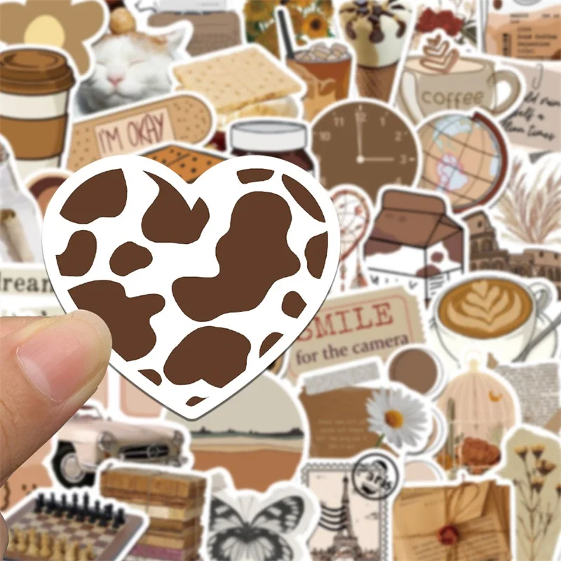 Vintage Brown Aesthetic PVC Stickers Set - Stationery and Scrapbooking Decor Supplies