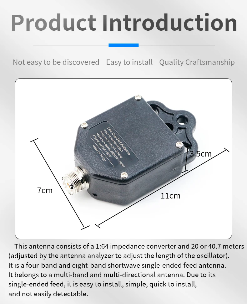 1:64 Balun for 4-Band 8-Band End Fed Antenna Range 1-30MHz Power 100W (PEP) for