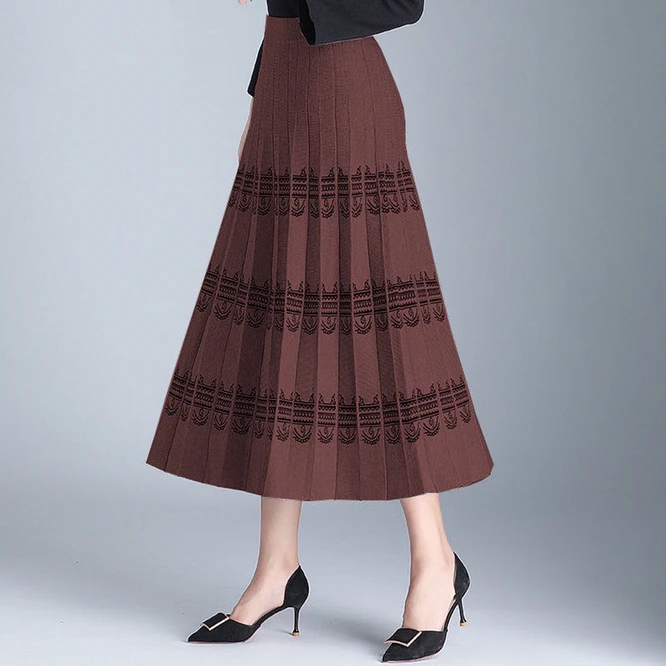 black maxi skirt 2021 New Knitted Women's A-line Skirt Mid Autumn Winter Long Wrap Hip High Waist Thickenin Printed Skirt Girl's Wool Skirt Gray white tennis skirt