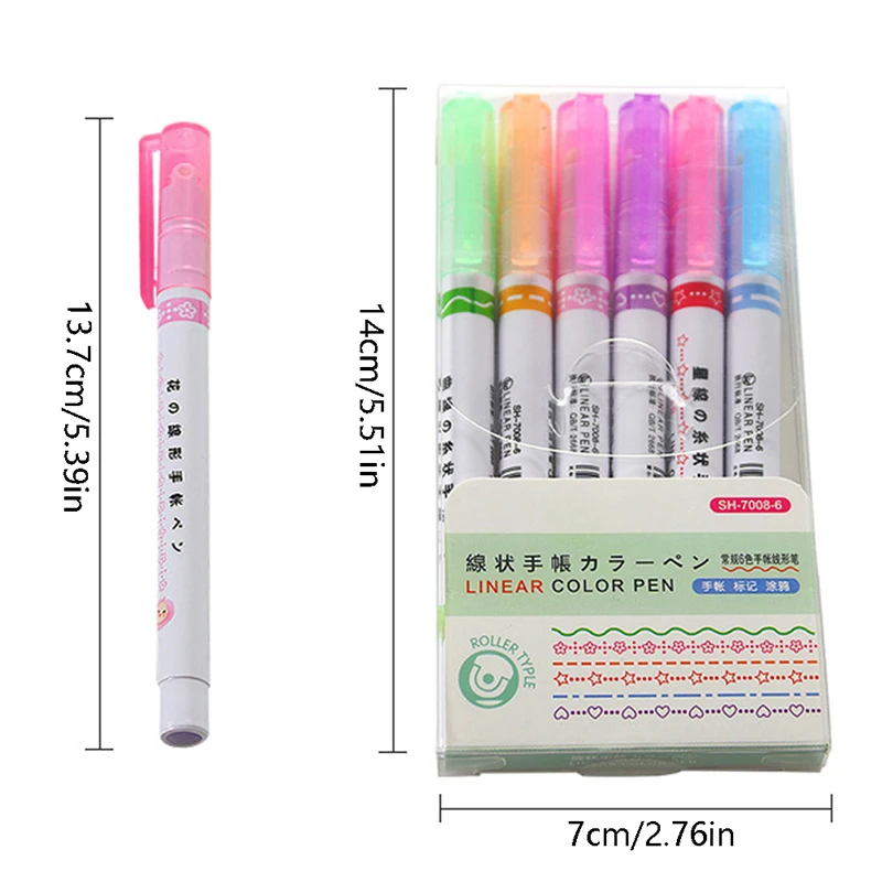 

6 Colors Curve Line Marker Highlighter Pen Outline Pastel Markers Drawing Decoration Manga Markers for Art Drawing Doodling