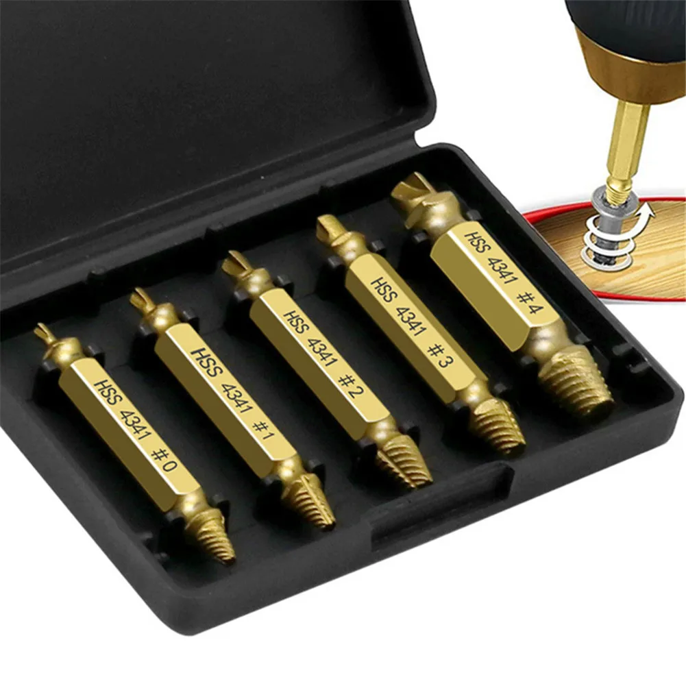 5PCS Hss Damaged Screw Extractor Drill Bit Set Stripped Broken Screw
