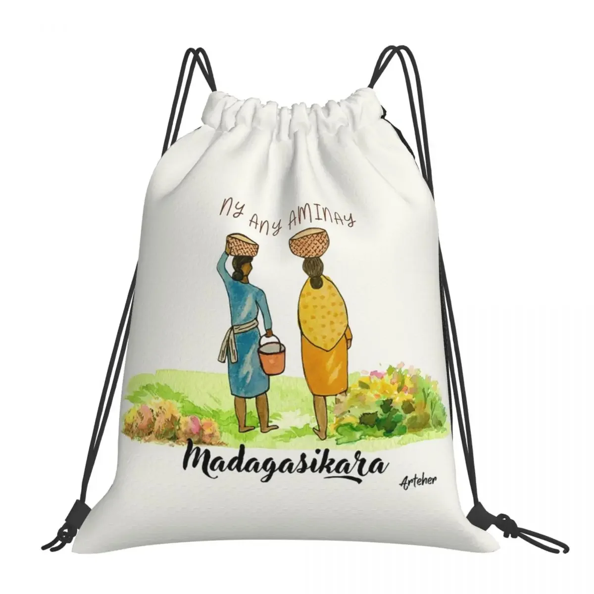 

Malagasy Peasant Women Backpacks Portable Drawstring Bags Drawstring Bundle Pocket Shoes Bag BookBag For Man Woman Students