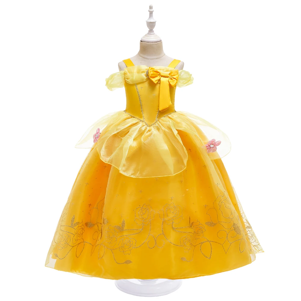 Belle Costume Girl Dress Up Floral Children Party Princess Costume Kids Beauty and The Beast Halloween Carnival Outfit Clothes