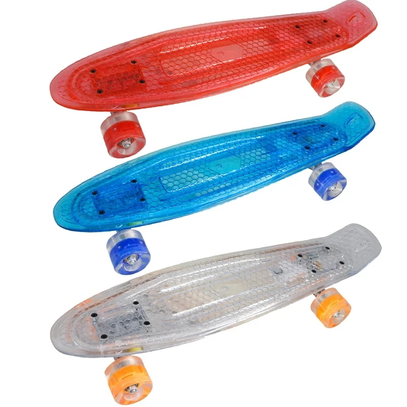 

China LED Mini Longboard Fish Skateboard Flash Wheels Retro Children Cruiser Scooter Transparent Longboard