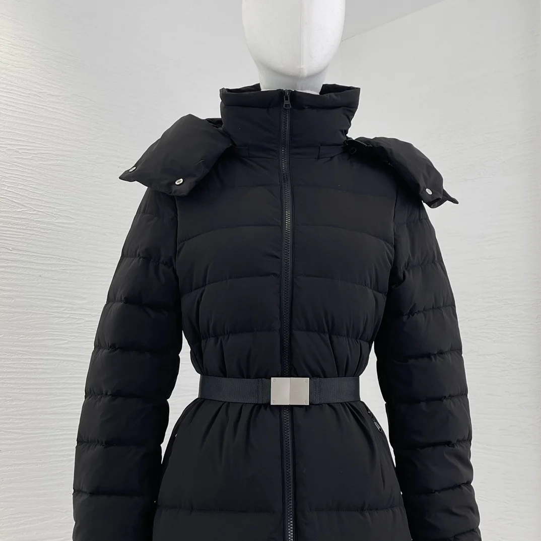 High Quality Black Hooded Long Sleeve Midi Down Jacket