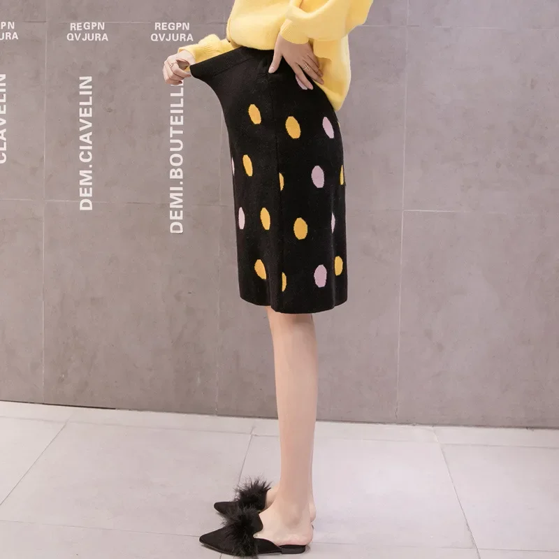 Maternity High Waist Knitted Wrap Skirt Belly Support Polka Dot Half-length Slimming Skirt for Pregnant Women Chinese Brand