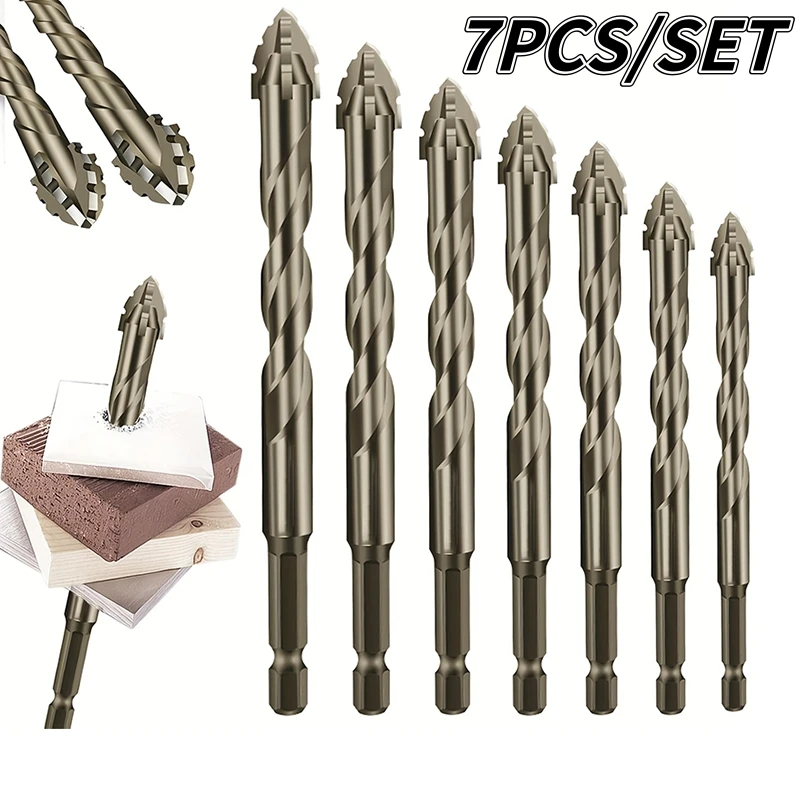 Drill bit set 7PCS/SET 3-12mm Four-Flute Sawtooth for Glass/Tile/Concrete/Metal