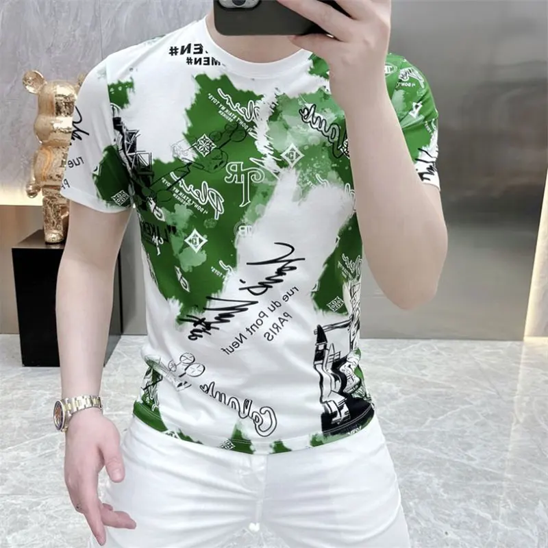 

Elegant Fashion Harajuku Slim Fit Ropa Hombre Loose Casual Sport All Match Tshirts Printed O Neck Insert Short Sleeve T-shirts