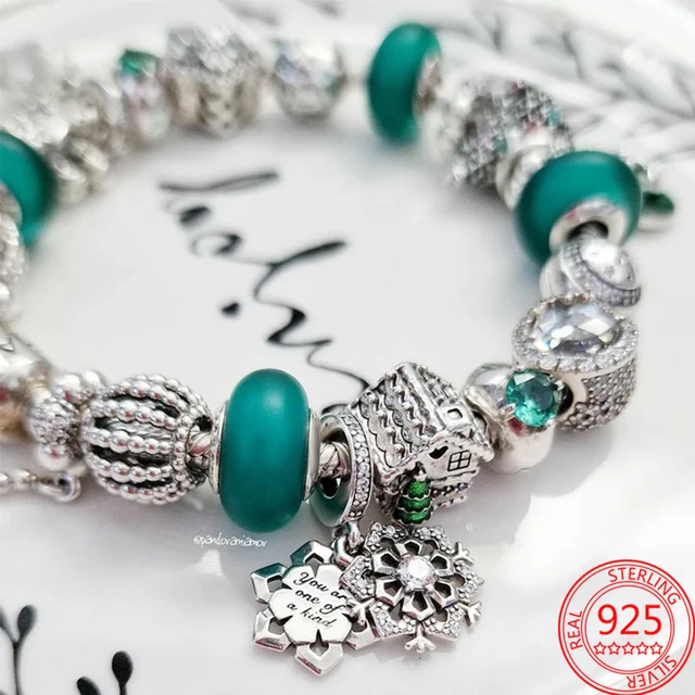 Winter Series Snowflake Charm Blue Murano Glass Beads Fit Pandora Bracelet  plata de ley 925 Original Charm Girl Christmas Gifts