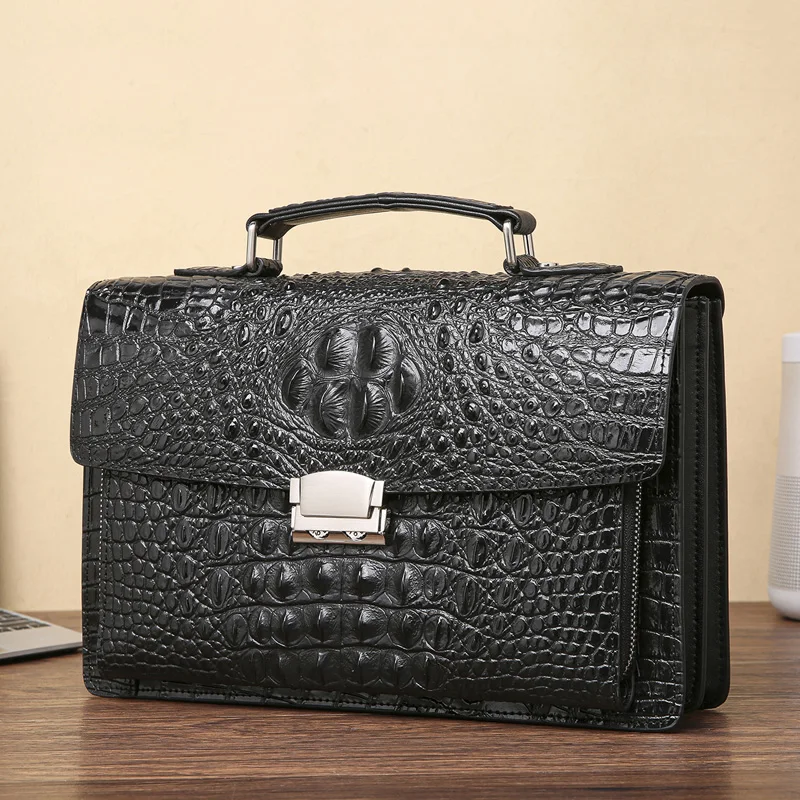 Crocodile Pattern Leather Bag Men's Small Briefcase Men's Handbag Men's Briefcase Men's Bag Cowhide Handbag Large Bag