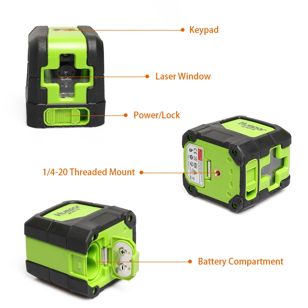 Huepar 2 Lines Laser Level 9011G 3D Cross Line Laser Self-Leveling Horizontal and Vertical Green &Red Beam Magnetic Base