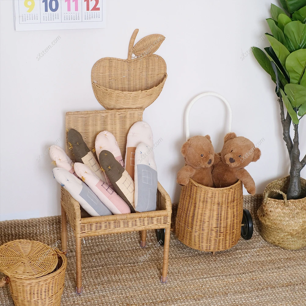 Handmade Rattan Apple Storage Basket Natural Fruit Clothes Key Baby Room Organizer Woven Organizers Home Wall Decor 6