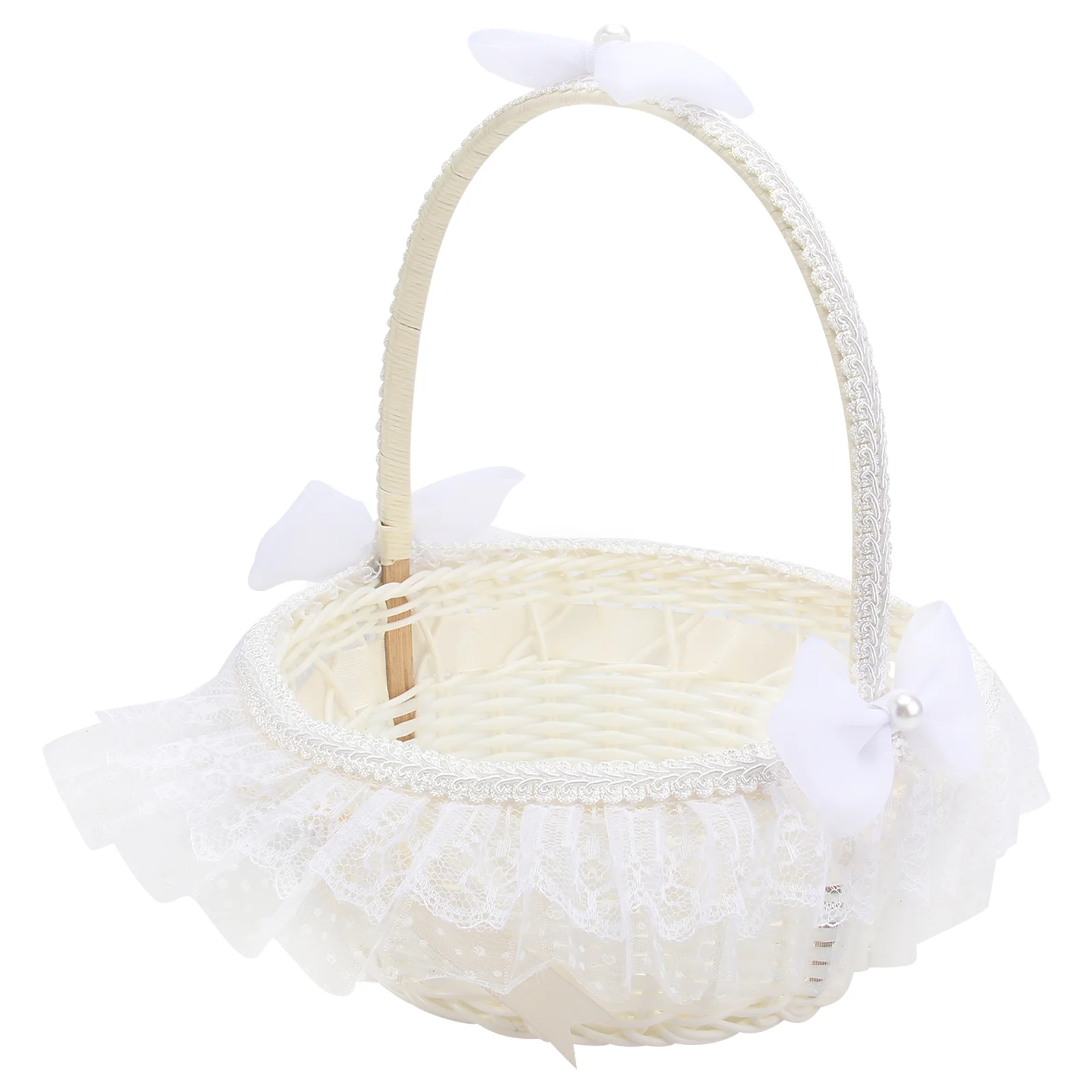 

Gift Bags Flower Girl Basket Baskets for Wedding Bow Tie Flowers White Lace Toddler