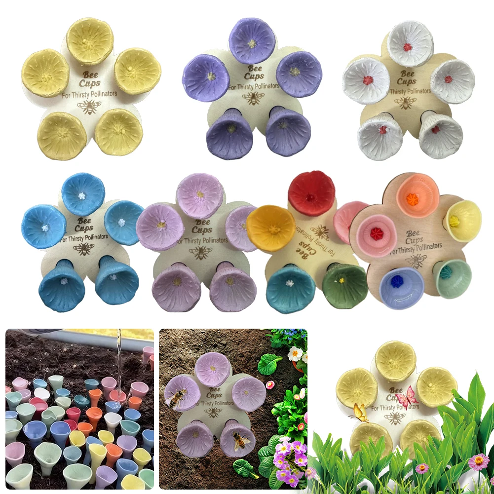 Bees Insect Drinking Cup Bee Drinking Fountain Cup Flower Shape Bees Water Feeder with Holder Beekeeping Supplies 5Pcs beekeeping accessories,bees water feeder