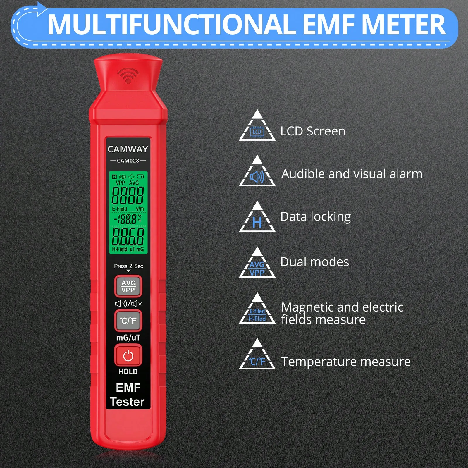 EMF Meter Digital Electromagnetic Field Radiation Detector Handheld LCD Tester Paranormal Equipment with Sound and Light Alarms 2