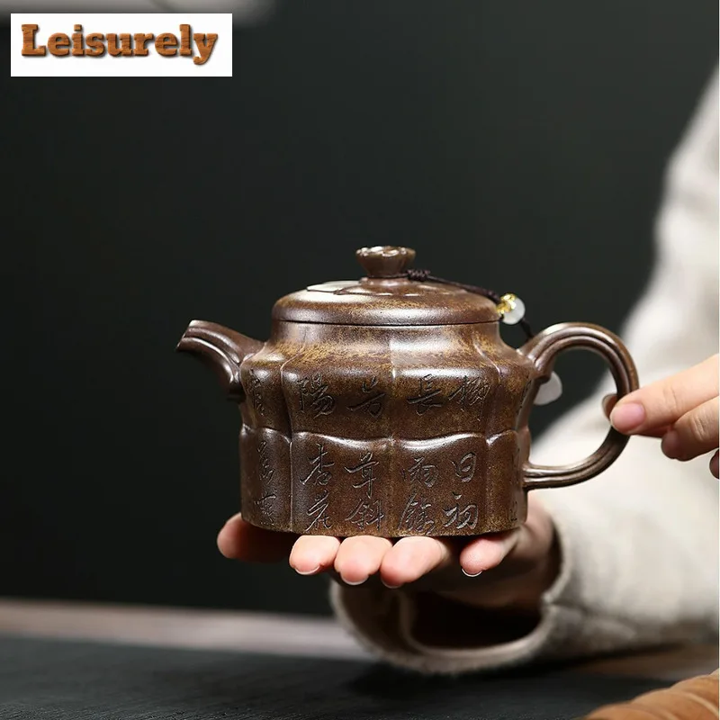 270ml Ancient Yixing Purple Clay Teapots Handmade Rib De Zhong Pot Raw Ore Agilawood Mud Kettle With Infuser Zisha Tea Set Craft