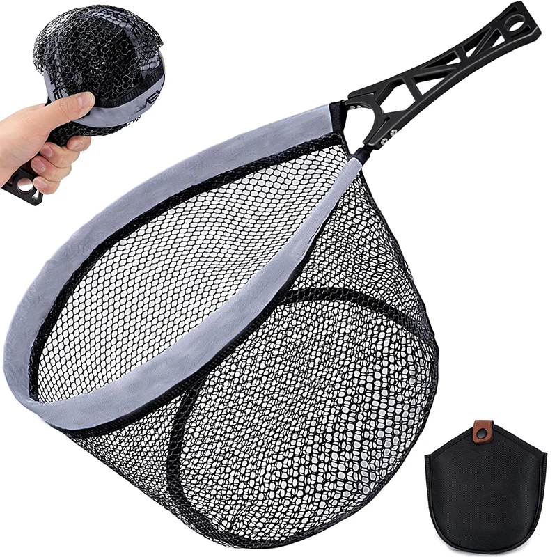 Folding Fly Fishing Net Keepnet Portable Landing Net Rubber with Handle Trout Fishing Mesh Tool for Outdoor Stream Fishing Landing Net Fishing Net