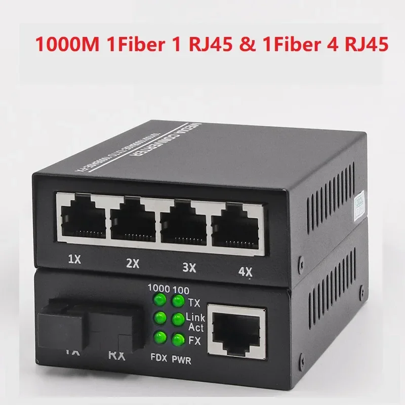 1pair Fiber port RJ45 Ethernet ports 100/1000M Media Converter Single Mode Gigable Fibre Optical Transceiver Single Mode 20/25KM
