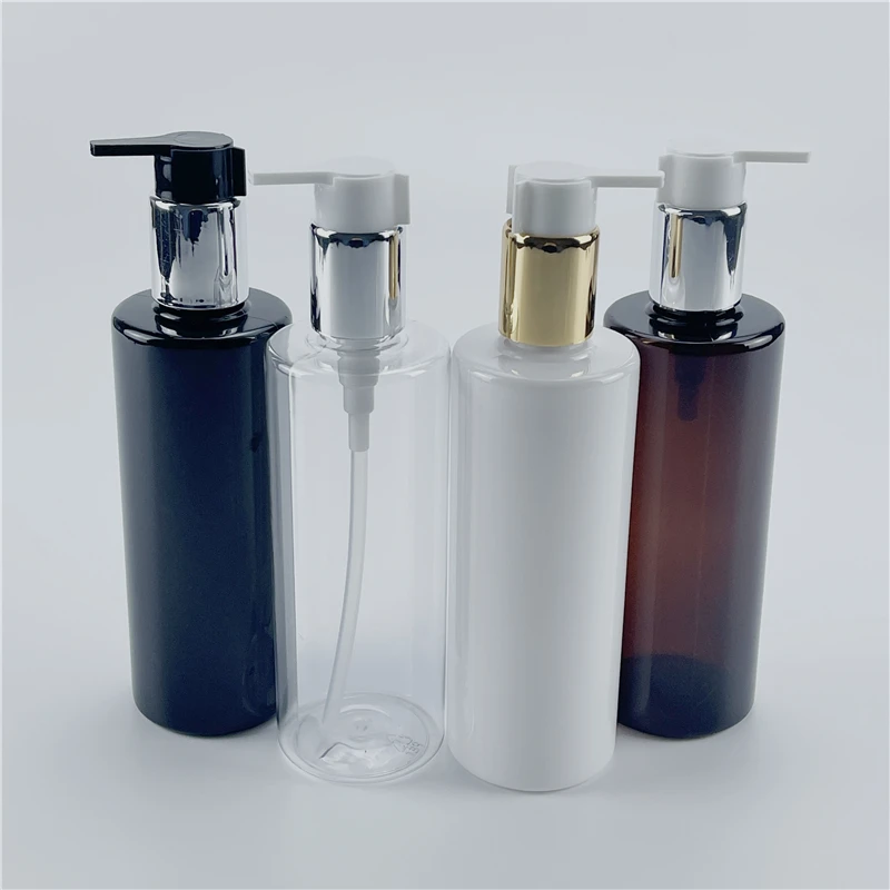 

300ML X 20 Silver Gold Collar Lotion Pump Cosmetic Packing Bottle Empty Plastic Bottles For Shampoo Liquid Soap Shower Gel