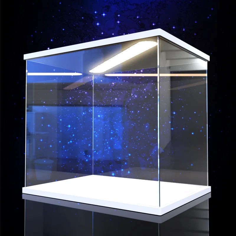 Premium White Chevron Display Cabinet Transparent Acrylic Display Box with LED Lights Toys, Car Models, Figures Storage Cases