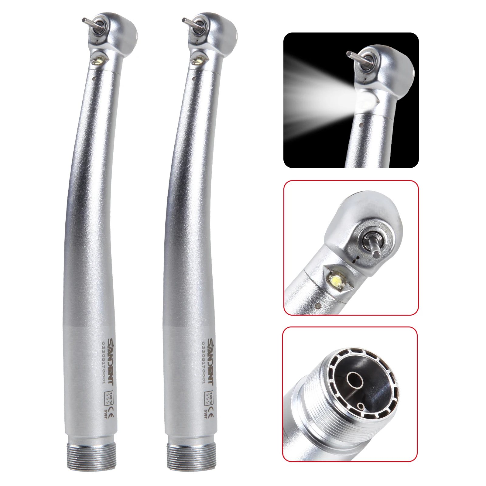 

2 Pcs LED E-generator 2 Hole Dental High Speed Hand piece Air Turbine NSK Style Large Head Single Water Spray Push Button chuck