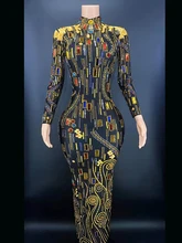 

Fashion Designer Autumn Winter Women Long sleeve Evening Dress Multi color Birthday Celebrate Mesh Stretch Dance Prom Stage Show