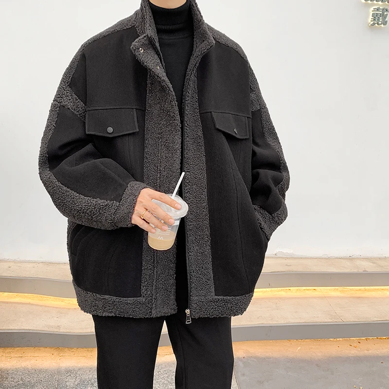 

Winter Short Woolen Coat Men Warm Retro Thickened Lamb Wool Jacket Men Streetwear Korean Loose Thick Woolen Coat Mens Jackets