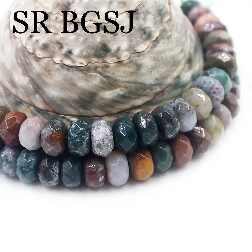 

SR 5x8mm Faceted Rondelle Shape Natural Stone Genuine Ocean Jasper Wholesale Beads Strand 15"