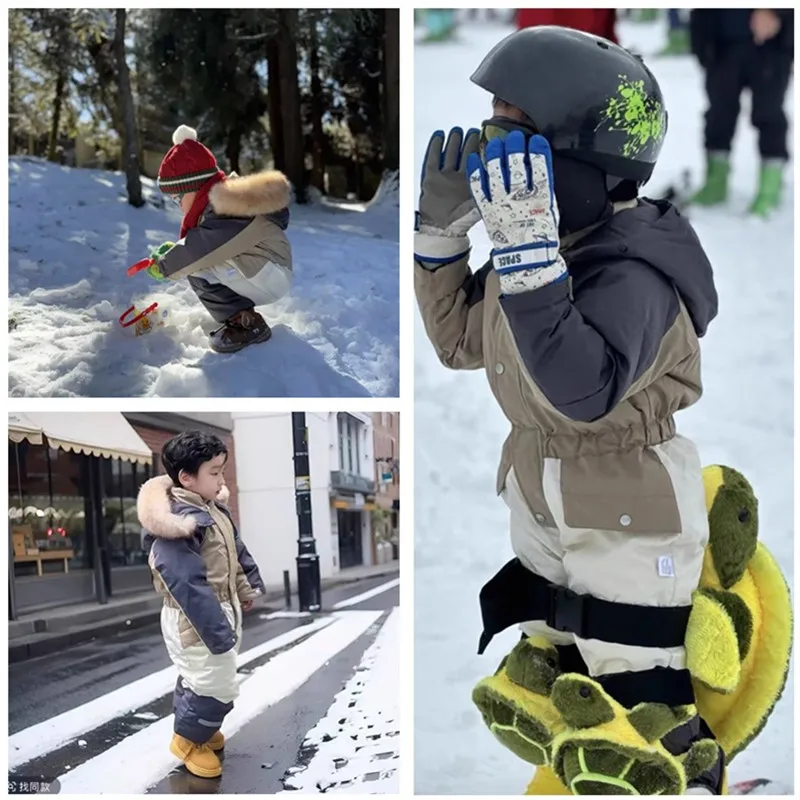 الأطفال الشتاء بدلة تزلج معطف رشاقته الطفل بذلة الدافئة الأطفال سترة مقاوم للماء مقنعين الاطفال ملابس الطفل 1-5 سنوات