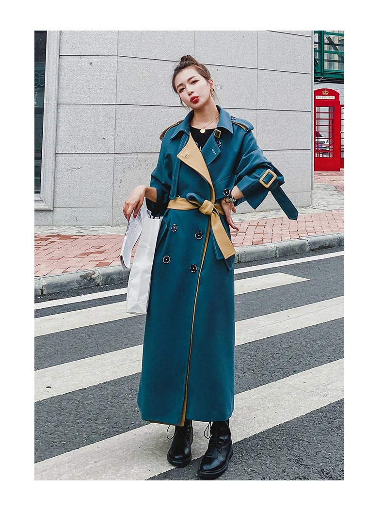 Windbreaker Women Mid-length Coat 2022 New Spring Autumn Jacket Temperament Double-breasted Trench Coat Women Splicing Long Coat white puffer coat