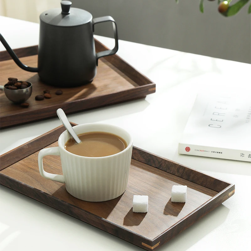 Walnut Tray Rectangular Wooden Tea Tray Mug Tray Afternoon Tea Coffee Storage Tray Solid Wooden Snack Tray 5