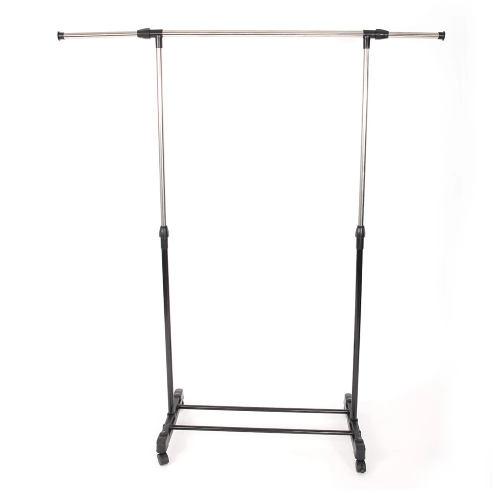 Single-bar Vertical & Horizontal Stretching Stand Clothes Rack with Shoe Shelf YJ-02 Black & Silver 2
