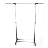 Single-bar Vertical & Horizontal Stretching Stand Clothes Rack with Shoe Shelf YJ-02 Black & Silver 2