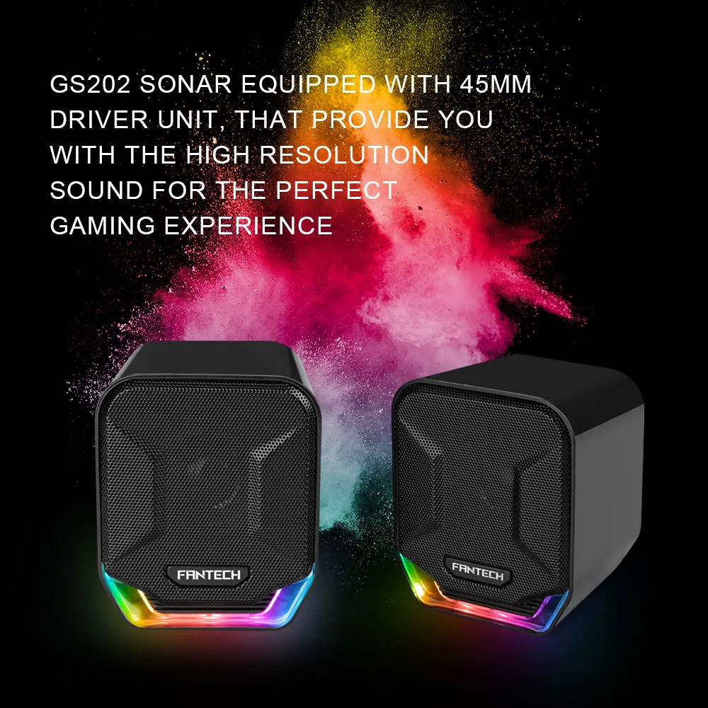 FANTECH SONAR GS202 Computer Speakers USB and 3.5mm RGB Mini Wired Speakers Acoustic Clarity for Desktop Computer Laptop
