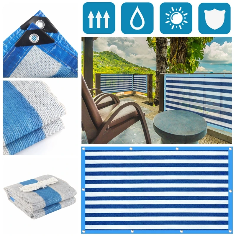 Blau-weiß gestreiftes Anti-UV-Sonnenschutznetz HDPE Gartenschattierung Markise Balkon Privatsphäre Zaun Netz Outdoor Sonnendach Abdecknetz – Detail 1
