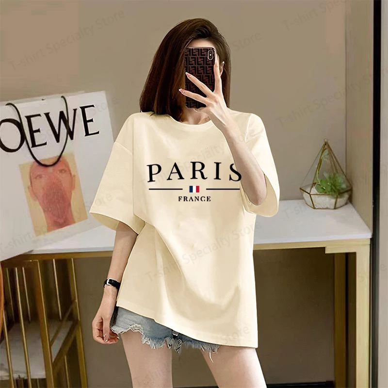 Stilvolles Damen-T-Shirt aus Reiner Baumwolle mit Kurzen Ärmeln, Rundhalsausschnitt, Sommerlicher Sportstil, Vielseitig Einsetzbar, 100% Baumwolle, Bedruckt, Weiches T-Shirt – Detail 8