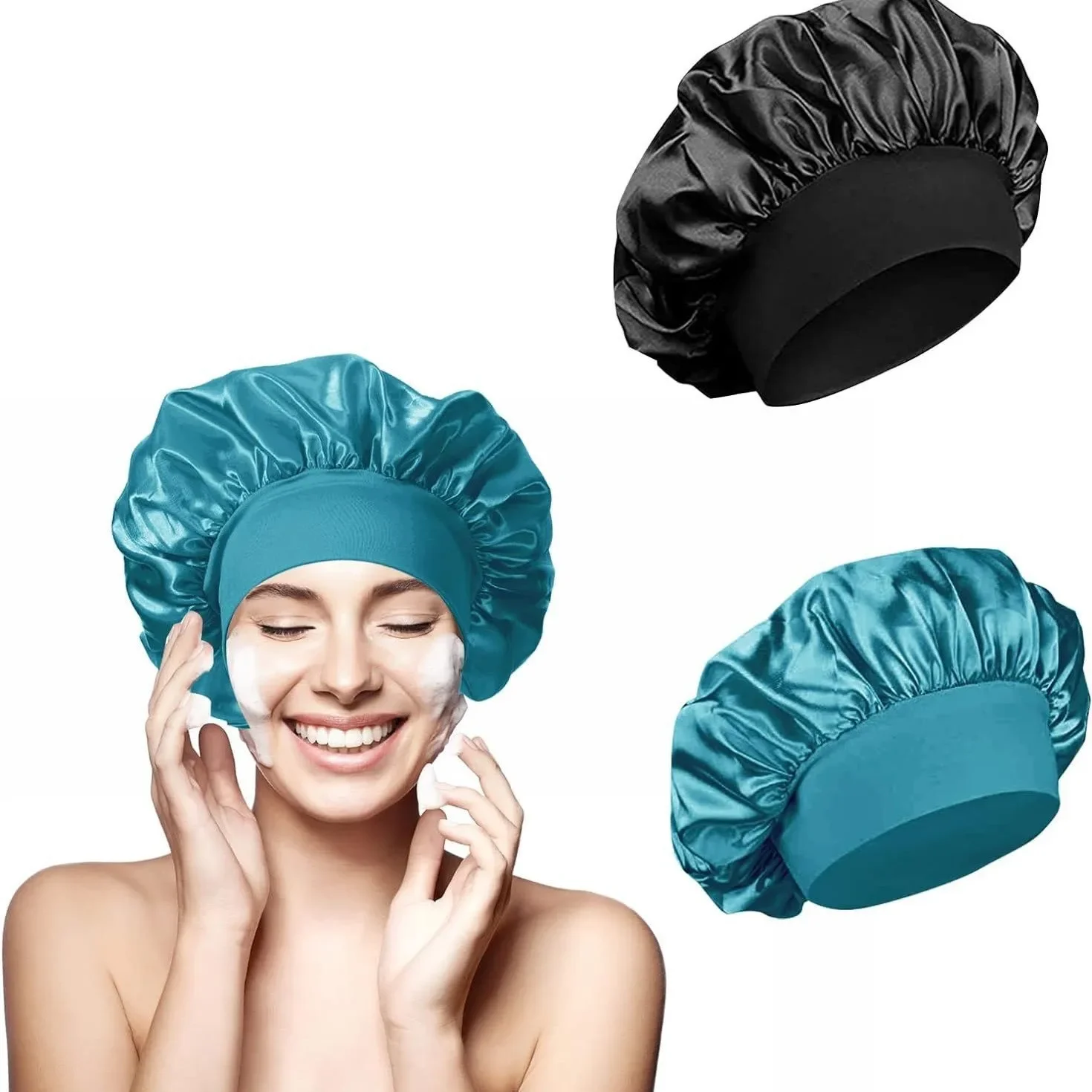Soft Satin Hair Bonnet for Women Night Sleep Hair Caps Silky Bonnet Satin Double Layer Adjust Head Cover Hat for Curly Springy 5