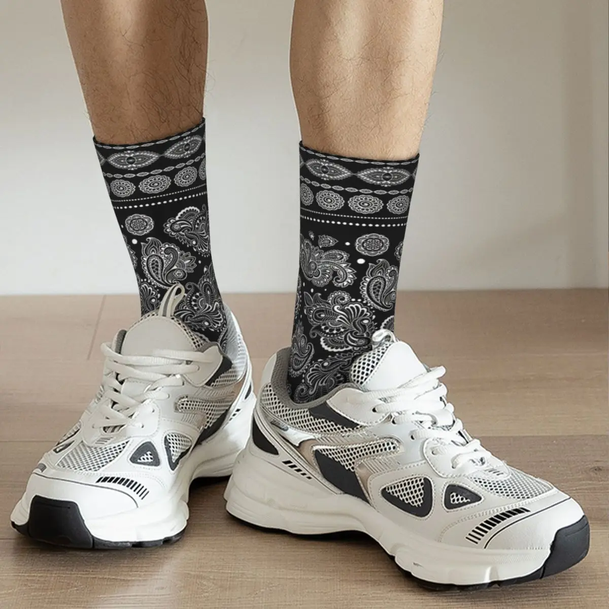 Oriental Paisley Ornament Black And White Adult Socks Unisex socks,men Socks women Socks