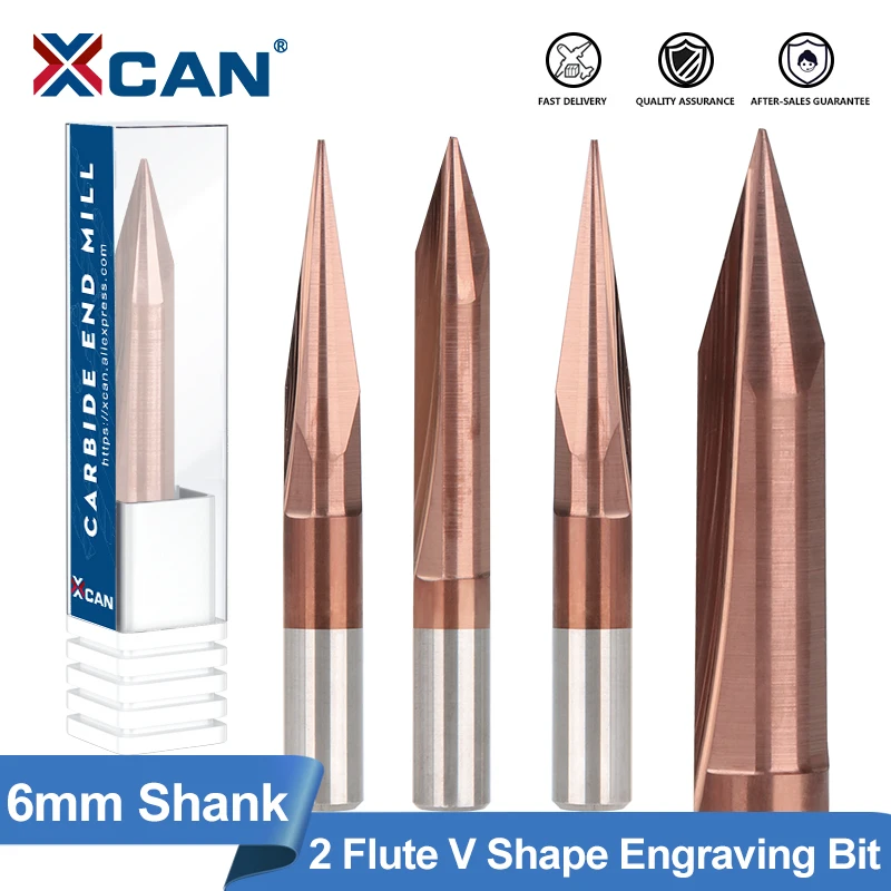 Xcan Punta Per Incisione Cnc 6Mm Codolo A Forma Di V Fresa In Metallo Duro Ticn Rivestito 2 Flauto Fresa Intaglio Bit Macchina Cnc Router Bit