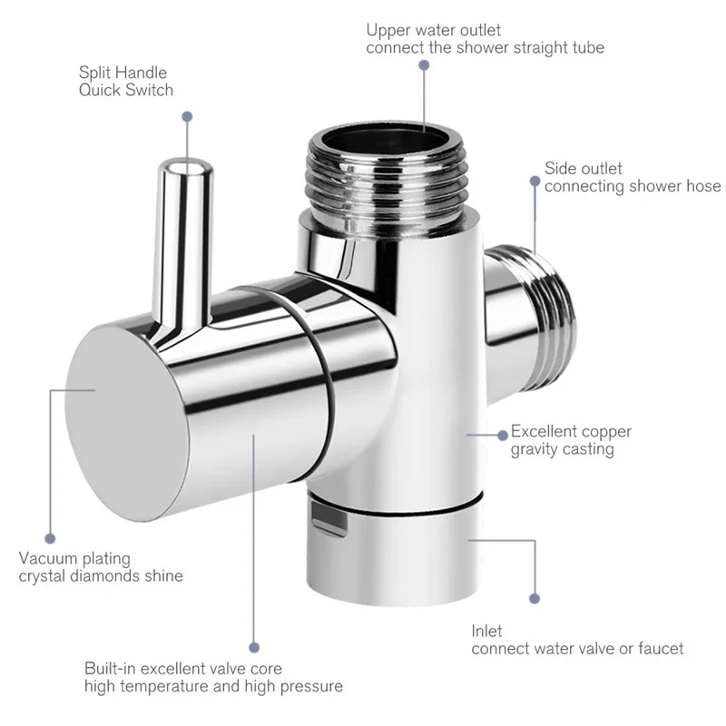 Bathroom Shower Faucet Connector Valve Three-head Four-point Water Diversion Valve Faucet Replacement Spare Parts For Tap