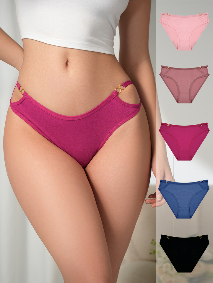 5 pairs of mixed-color copper rings, sexy, slender waist, women's briefs, fashionable, high-end and comfortable bikini