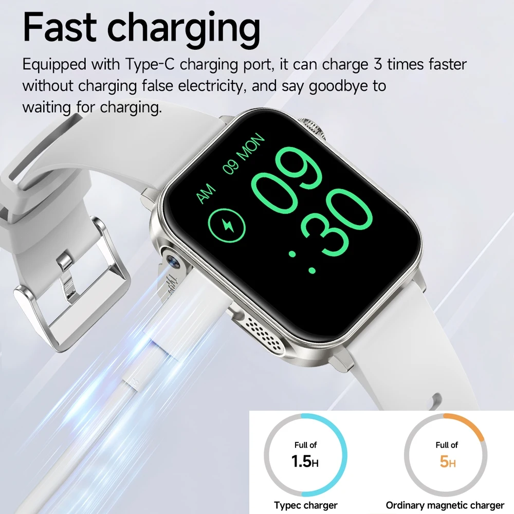 Type-C Fast Charging Smart Watch Men Women Health Manager Bluetooth Call LED Flashlight Waterproof Sport Fitness Smartwatches