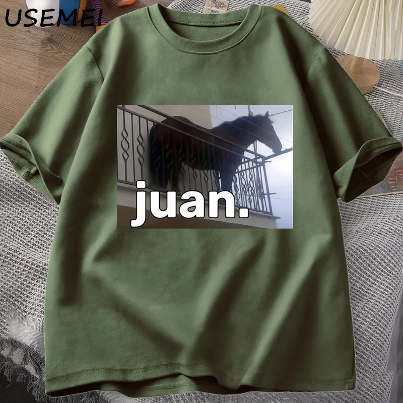 Juan Silly Horse on Balcony Dank Meme Graphic T Shirts Funny Man O Neck Casual Short Sleeve Tee Shirt Summer Tops Oversized 4
