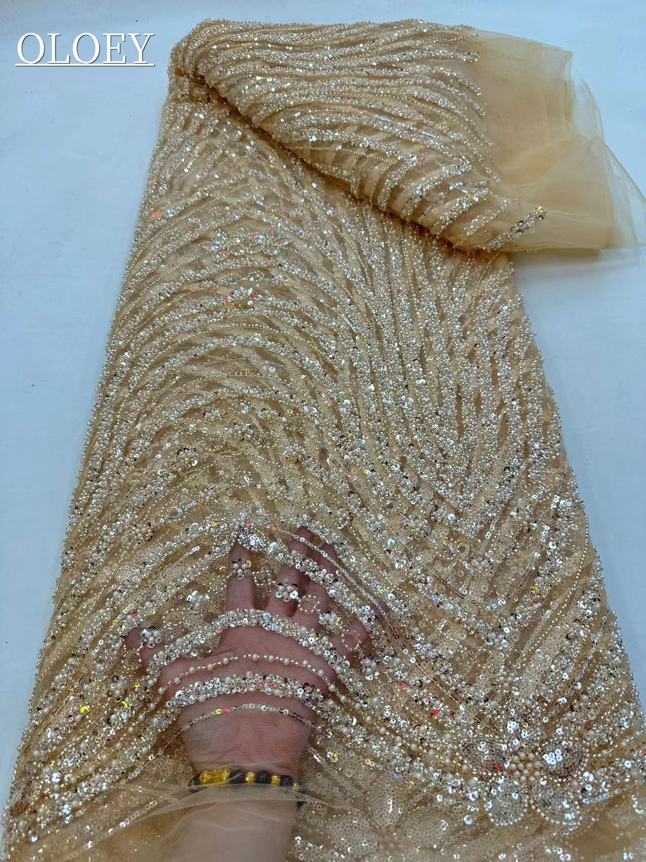 

High-End Luxury French Embroidery Heavy Groom Lace Fabric African Nigerian With Sequin Fabric For Wedding Dress Party