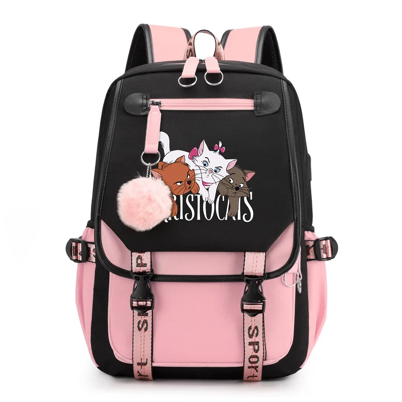 

Disney The Aristocats Marie Cat Women Men Rucksack Travel Bag Mochila Backpacks Teenager USB Charging Laptop Backpack