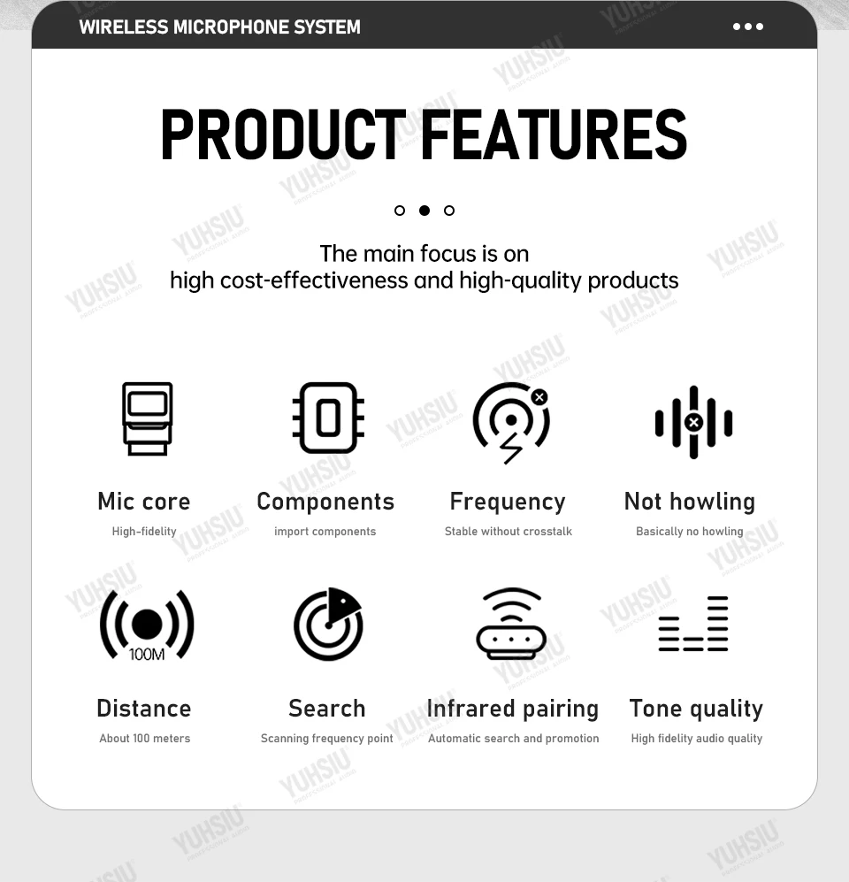 YUHSIU Professional UHF 8 channels Wireless Microphone Handheld lavalier Headset FM Mic For stage performance Band conference