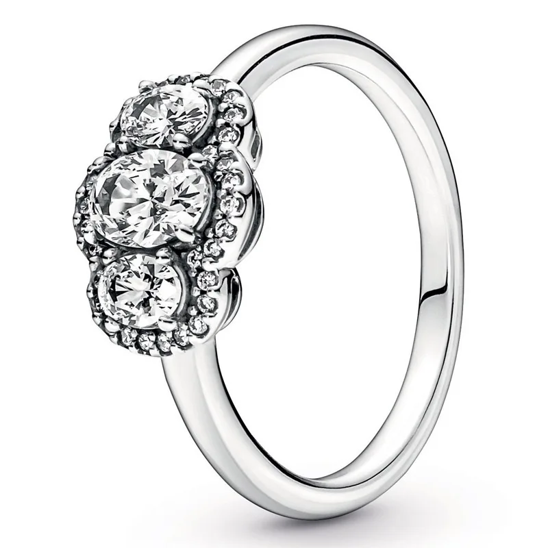 

Authentic 925 Sterling Silver Three Stone Vintage With Crystal Ring For Women Wedding Party Gift Europe Fashion Jewelry