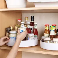 360 Degree Rotating Cabinet Organizer Kitchen Bathroom Cosmetic Turntable Storage Tray Non-Slip Spice Round Rack Plate 1